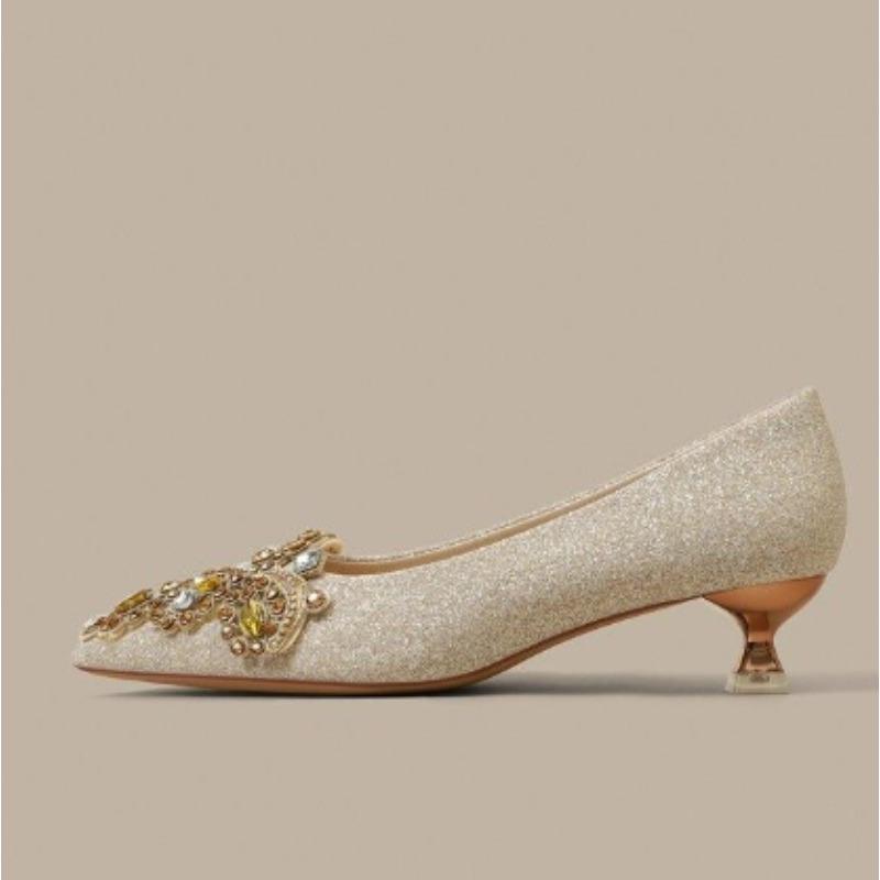 Туфли цвета шампанского с пайетками, двусторонние, с острым носком, на низком каблуке, свадебные, женские, удобные, для невесты и подружек невесты, Faiona...