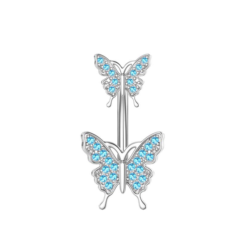 Stainless Steel Double Headed Butterfly Zircon Piercing Fake Belly Button Ring Body Jewelry For Women Ornaments
