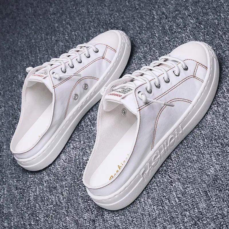 Модные тапочки для мужчин, резиновые парусиновые полусандалии, мужские мюли, туфли-клапперы 2024, для взрослых, в корейском стиле, летняя распродажа, удобные и дешевые