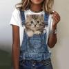 Women's 3d Cute Cat Pattern Printed T-shirt Summer Fashion Popular Clothing Casual Daily Wear