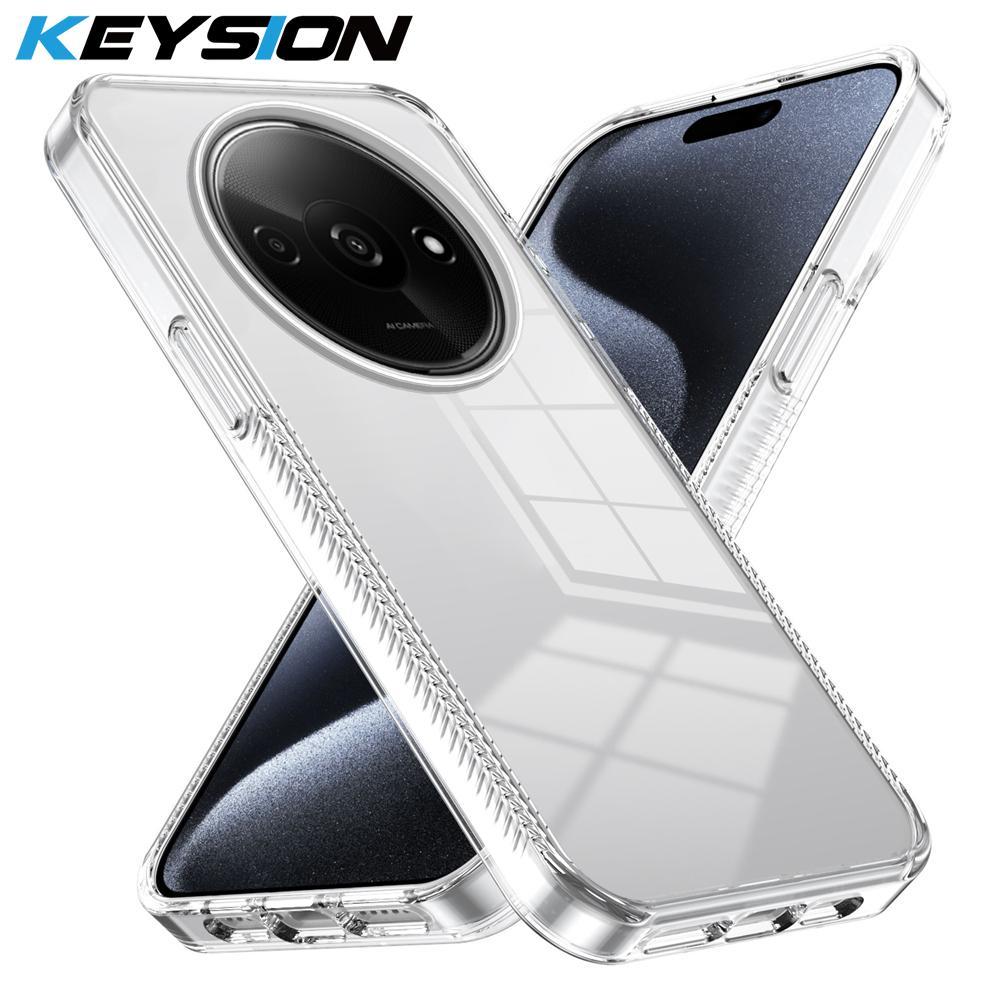 KEYSION Прозрачный чехол для телефона Xiaomi POCO C61 Мягкий ТПУ+ПК Противоскользящий HD Прозрачный Противоударный Задняя крышка для телефона Redmi A3 A3X