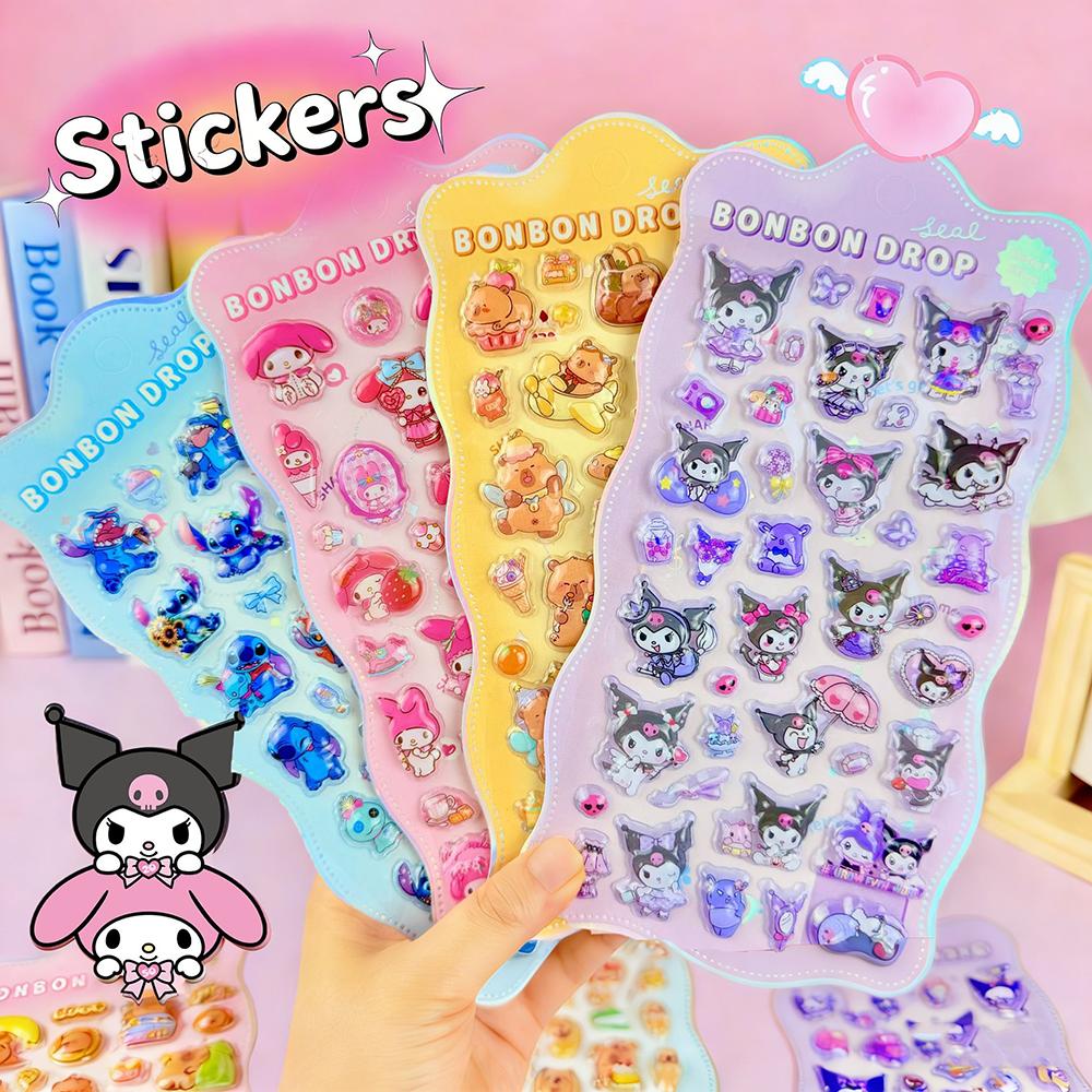 2/4 Pcs Mix Sanrio Cartoon Stickes Kuromi Capybara Zootopia 3D Stereo Crystal Sticker Decorative DIY Material Sticker