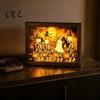 Indoor Festive Atmosphere Decor Ghost Photo Frame Lamp, Halloween Lighted Shadow Box, Haunted House Theme Gothic Skeleton Table Centerpiece
