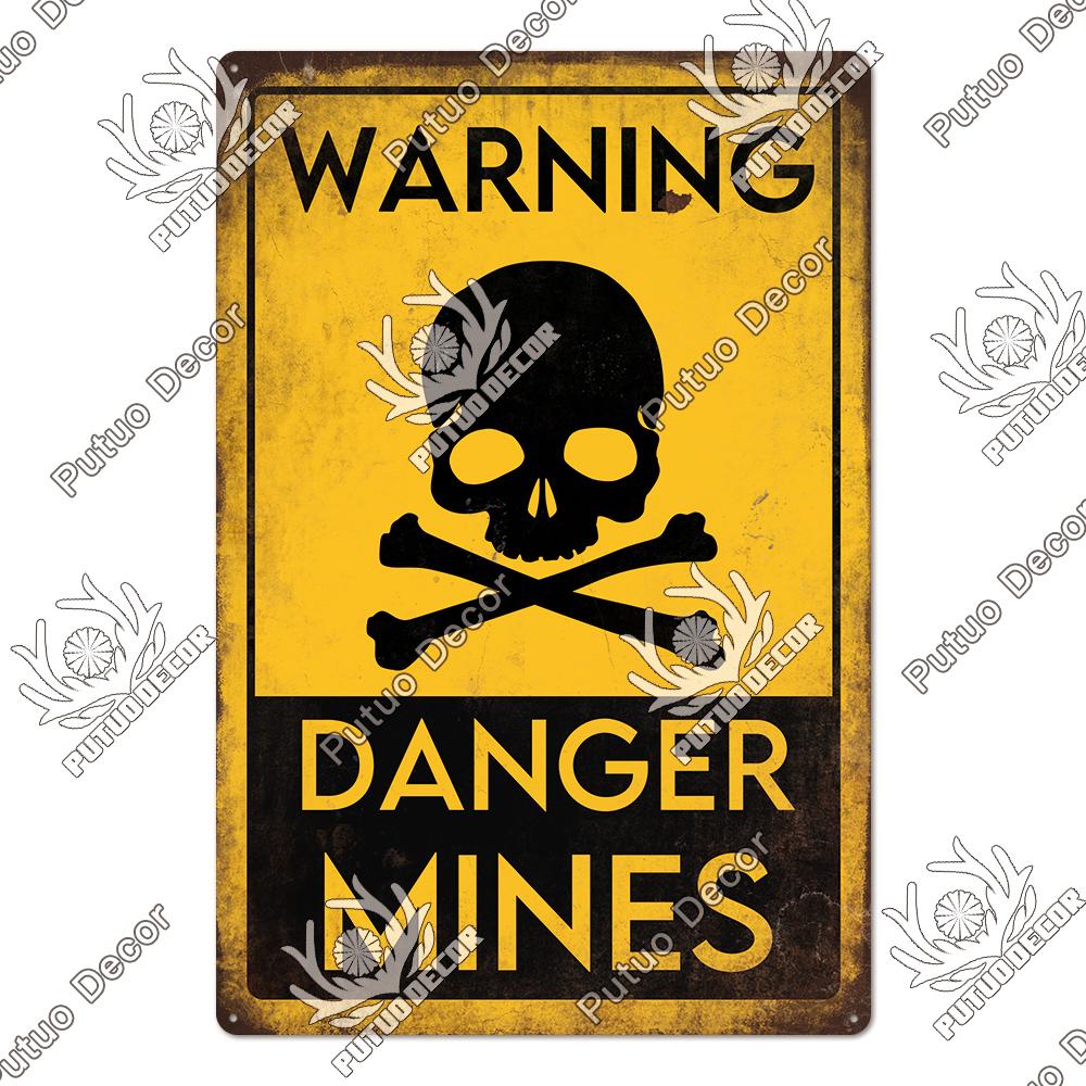 Putuo Decor Warning Vintage Metal Sign Plaque Metal Retro Tin Sign for Bar Club Park Backyard Home Man Cave Wall Decor