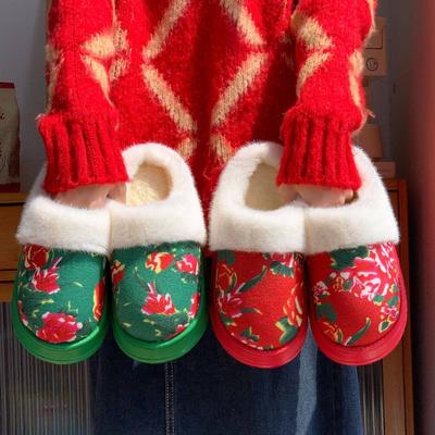 Женские нескользящие комнатные плюшевые хлопковые тапочки на толстой подошве для тепла