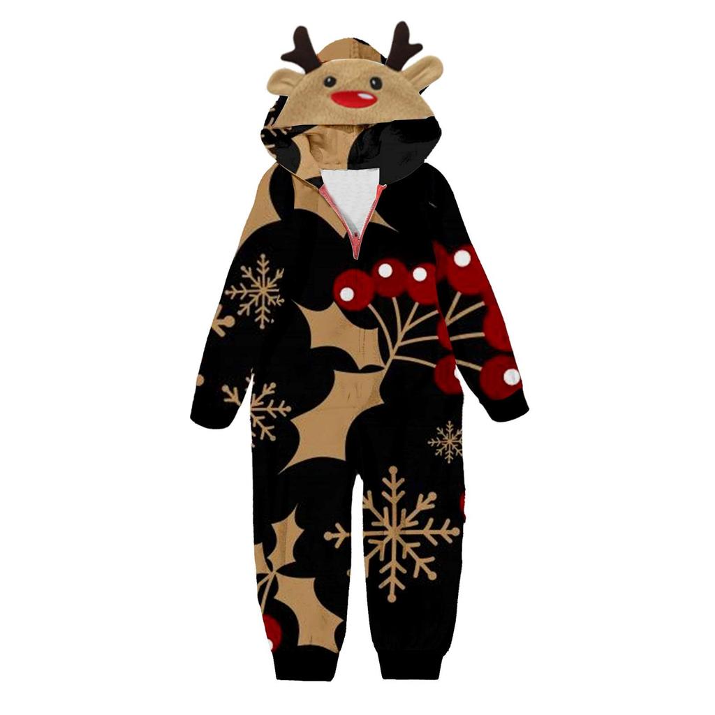 Комплект комбинезона на молнии с капюшоном и длинными рукавами для всей семьи с рождественским принтом