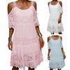 Sling Cold Shoulder Half Sleeve Summer Dress Crochet Embroidery Lace Stitching Mini Dress Female Clothing