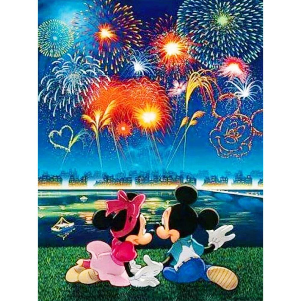 Disney Diamond Painting Mickey and Minnie Fireworks Show Illustration Mosaic Embroidery Diamond Painting Cross stitch Home Decoration 5D DIY