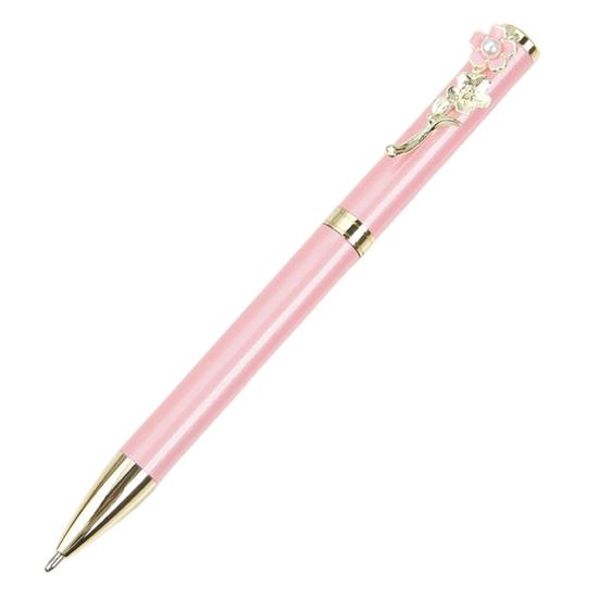Metal Ballpoint Pen Polished Retractable Smooth Writing Stationery Cute Faux Pearl Peach Blossom Clip Writing Pen School Supplies