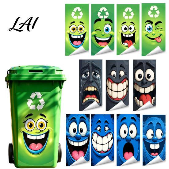 Holiday Trash Can Party Decorations Funny Cartoon Sticker Cute Big Eye Expression Decorative Removable PVC Stickers for Recycling Bins Adhesive
