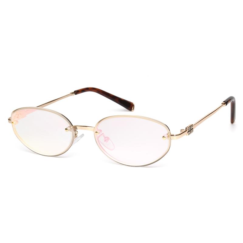 Small Oval Rimless Sunglasses Women Retro Metal Frame Cut Edge Photochromic Eyewear Fashion Trendy Sun Glasses for Street Photo