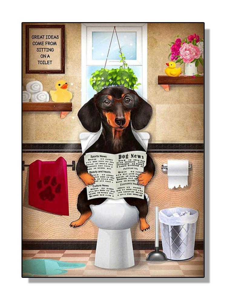 Animals Sitting On the Toilet Reading a Newspaper Prints Funny Bathroom Wall Decor Pictures Corgi Dog Rabbit WC Wall Poster