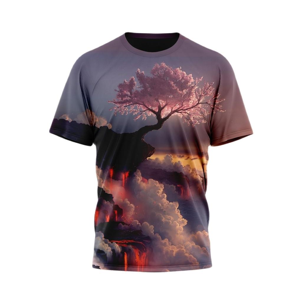 Мужская футболка с красивым природным пейзажем и принтом 3D, свободная дышащая удобная летняя одежда большого размера с круглым вырезом для мужчин