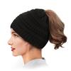 Women's Ponytail Hat Winter Warm Knitted Hat with Ponytail Tail Hole Soft Stretch Cable Knit Messy High Bun Cap