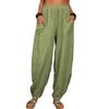 Women's Harem Pants Summer Casual Retro Large Size Cotton and Linen Pants Elastic Waist Wide Leg Pants Home Pants