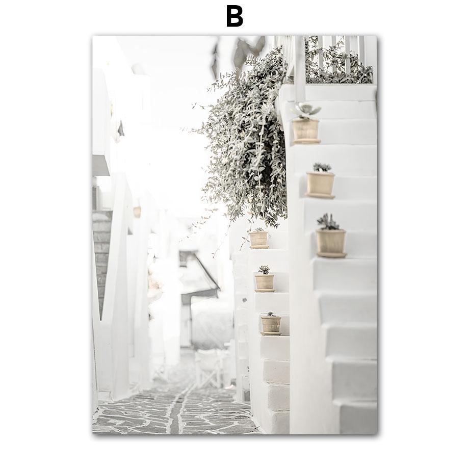 Wall Art Canvas Painting Sandy Beach White House Street Flower Abstract Nordic Posters And Prints Wall Pictures For Living Room