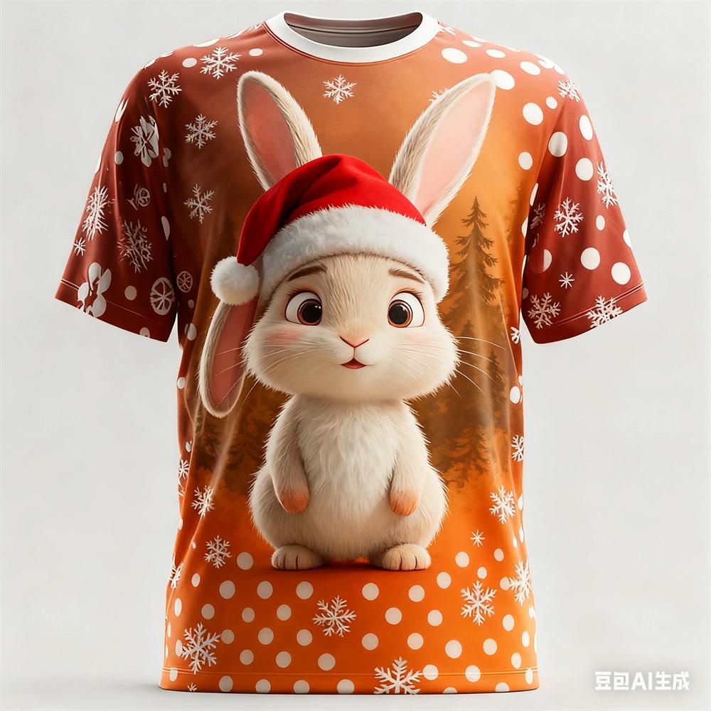 Summer Round Neck 3D Christmas Cartoon Animal Pattern Printed Top Fashionable Casual Short Sleeved Children's Boy T-shirts