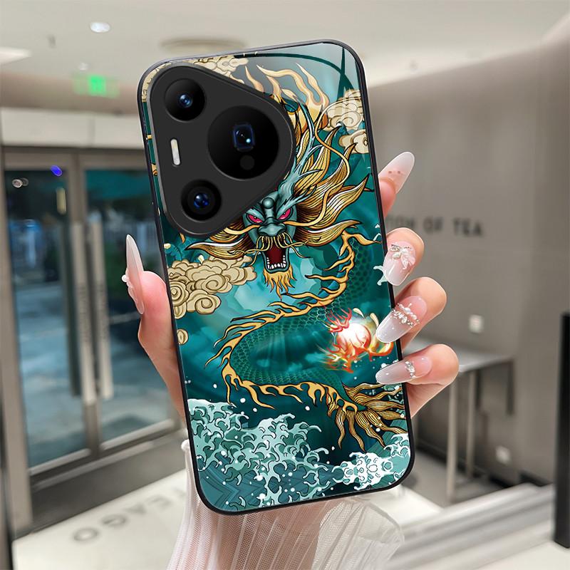 Для Huawei Pura 70 Pro Plus P60 P40 Lite Pro Nova 7i 6 SE Закаленное Стекло Чехол для Телефона Защита Крутой Дракон Тигр Жесткая Задняя Крышка