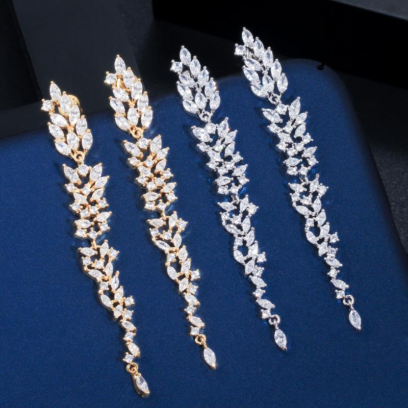 Изысканные свадебные серьги-капли CMM в виде листьев, длинные висячие серьги, ювелирные изделия с кубическим цирконием для женщин