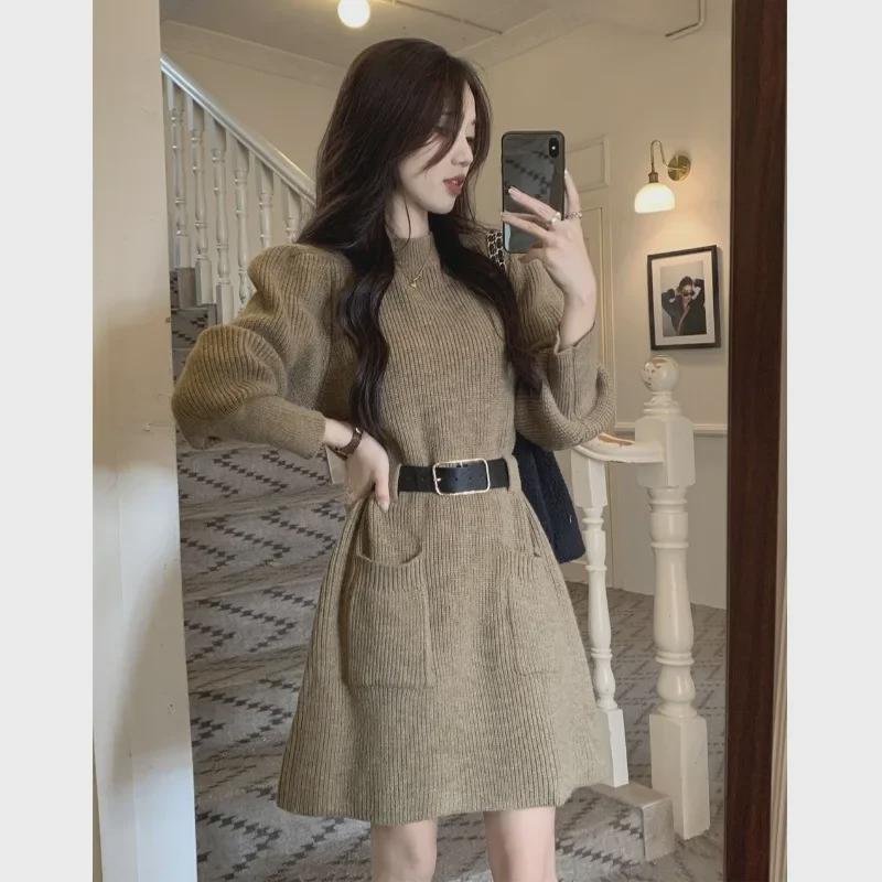 Платье-трапеза во французском стиле из тонкого трикотажа осень 2024 г.