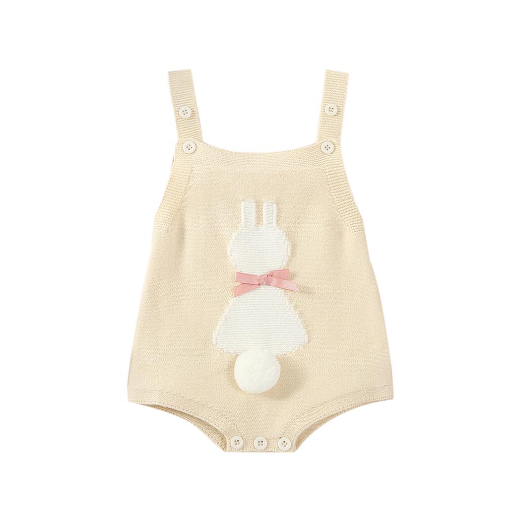 Baby Girls Easter Overalls Sleeveless Bunny Print Bow Rompers Newborn Spring Outfit