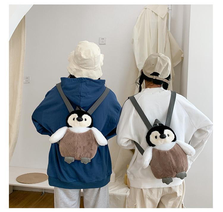 Cute Cartoon Penguin Plush Backpack Ins Style Girl's Bag Brown Soft