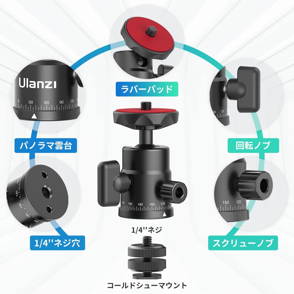 Ulanzi Ball Panoramic Tripod Head for Screw with Cold Shoe 5kg Weight for and SLR Cameras Head, Free-Mounting Cameras, 360° Rotation, 1/4" Mount,
