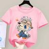 Детская футболка Labubu Mokoko, мультяшная футболка с круглым вырезом, новый топ для мальчиков и девочек, милая одежда с коротким рукавом для детей, розовая одежда в подарок