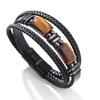 Мужской многослойный браслет из тигрового глаза и кожи с магнитной застежкой