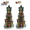Christmas Tree Ornaments 2Pcs Train Music Box with Rotating Light, Snow Village Carousel Gift for Party Ornament, Battery/USB Powered Tabletop Decor,