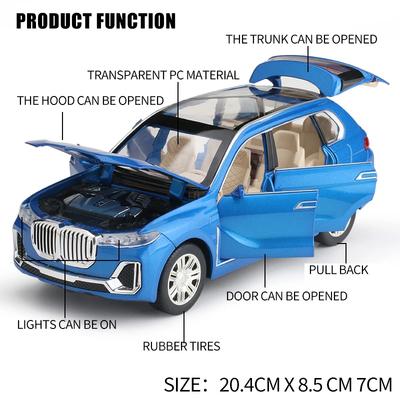1:24 BMW X7 внедорожник литой металлический сплав модель автомобиля звук свет оттянуть назад коллекция детская игрушка подарки