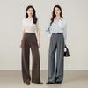 Women's Wool Blend High-Waist Pleated Wide-Leg Trousers