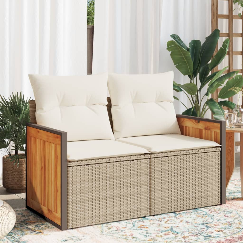 Vidaxl Sofa Ogrodowa Z Poduszkami, 2-Osobowa, Beż, Polirattan