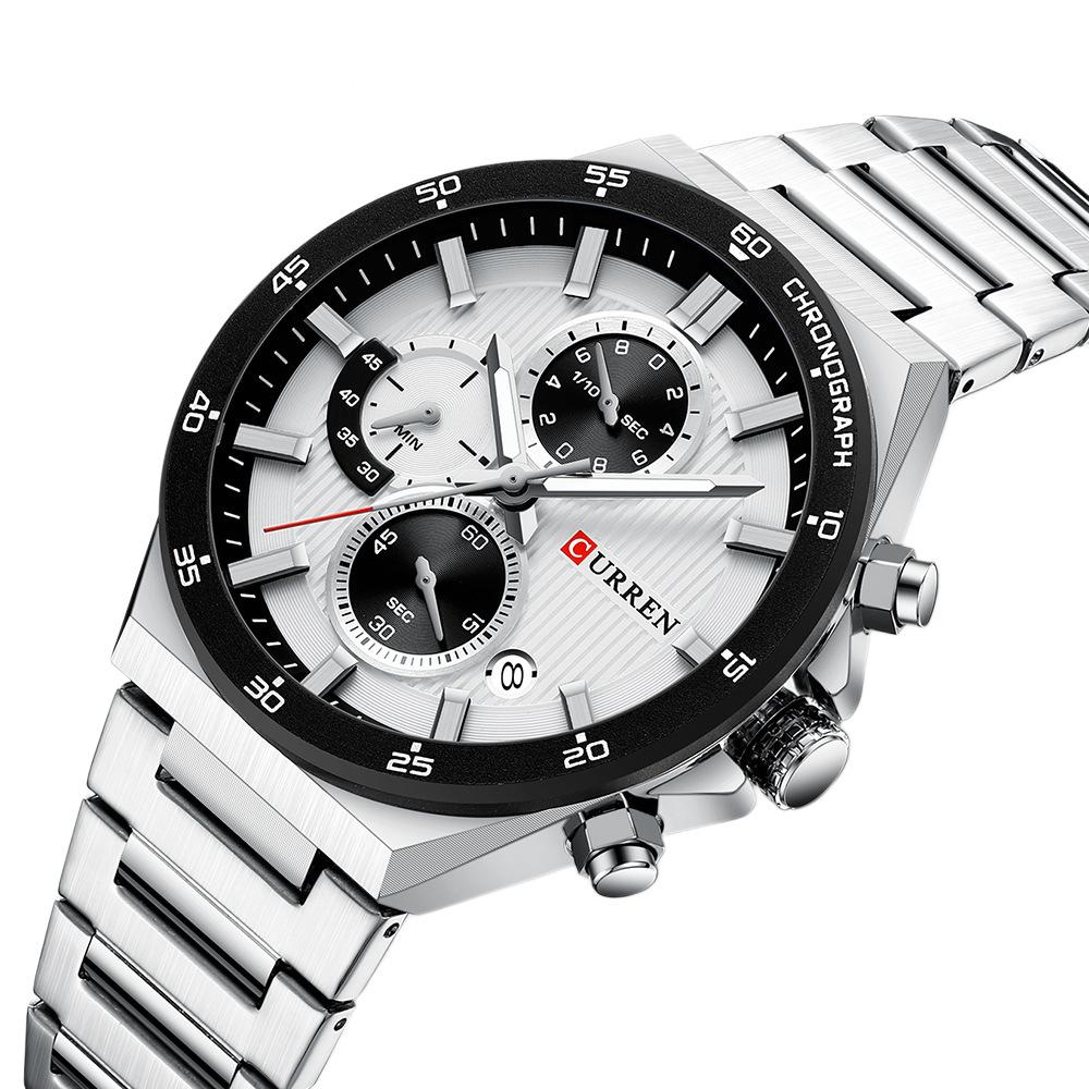 CURREN Спортивно-элегантные мужские часы-хронограф с циферблатом 43 мм и браслетом из нержавеющей стали, люминесцентными стрелками, кварцевые наручные часы для мужчин