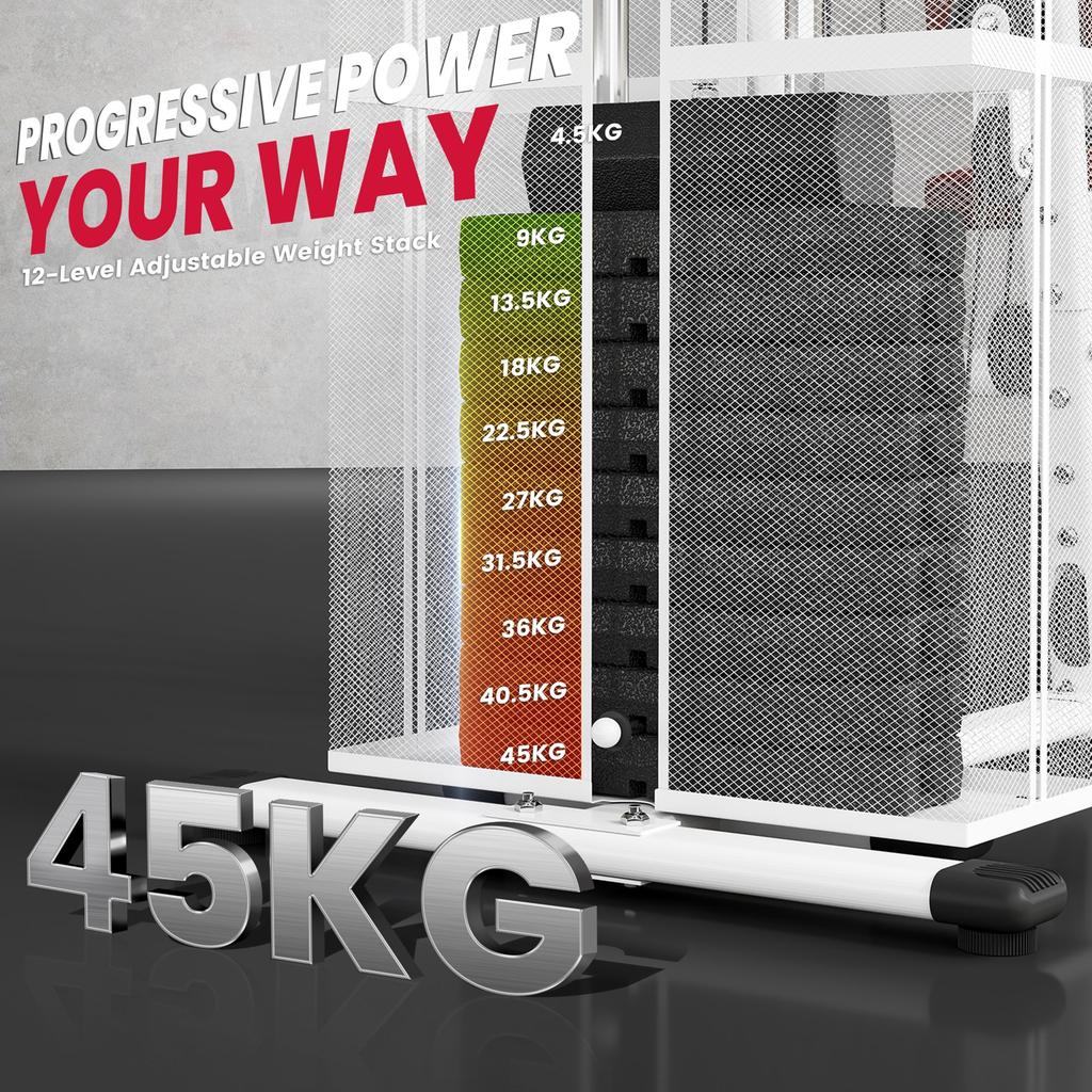 Multifunction Home Gym Weight Training Workout Station Fitness Strength Machine White