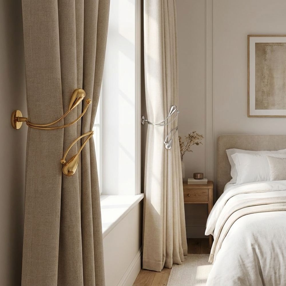 2PCS Burlap Flower Teardrop Shape Curtain Buckle Belt Adjustable Drapery Tiebacks Home Decoration