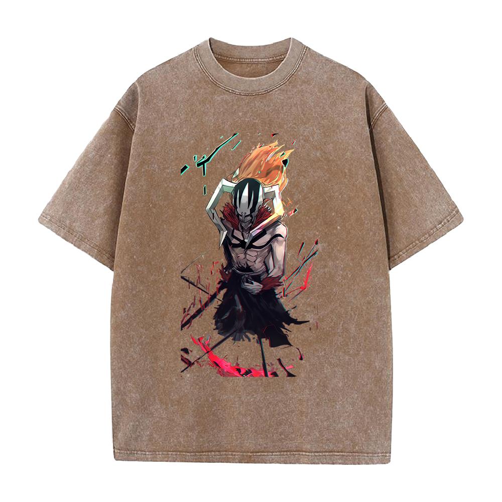 BLEACH Куросаки Ичиго Аниме Печатная Футболка Мужская Женская Стиранные Хлопковые Футболки Манга Винтажная Футболка Харадзюку Мужская Оверсайз Футболка