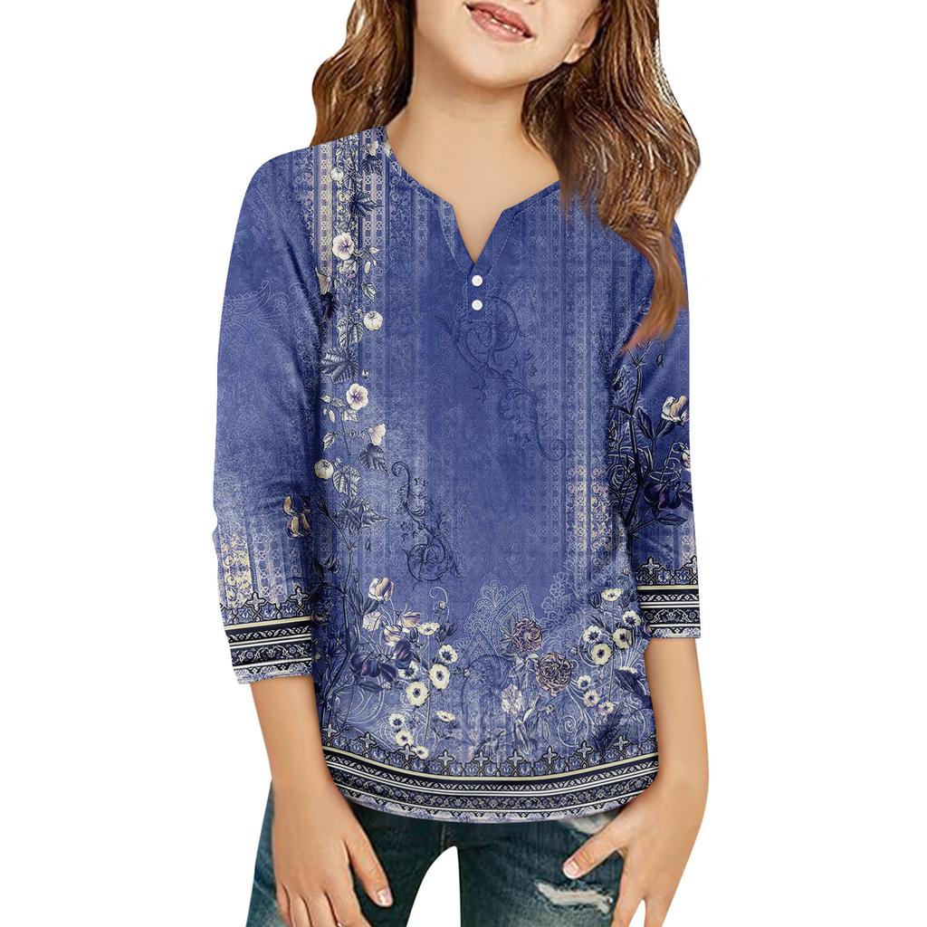 Детская футболка с рукавом 3/4, повседневная футболка с принтом, круглый вырез, блузка-пуловер