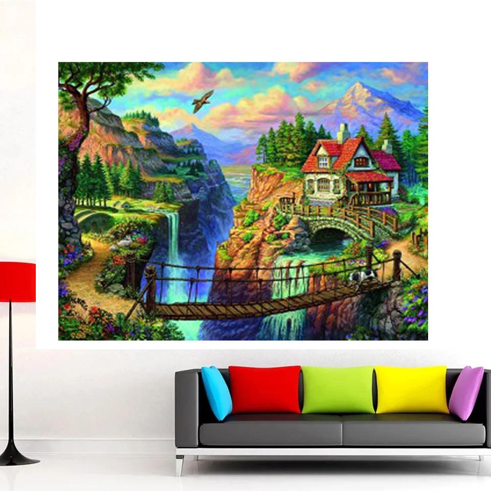 Landscape Diamond 5DDIY Painting Landscape Diamond Embroidery Forest Bridge Landscape Cross Embroidery Picture Home Decoration