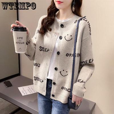 Ретро жаккардовый свитер пальто для женщин осень новый стиль свободный и ленивый наружу вязаный кардиган топ