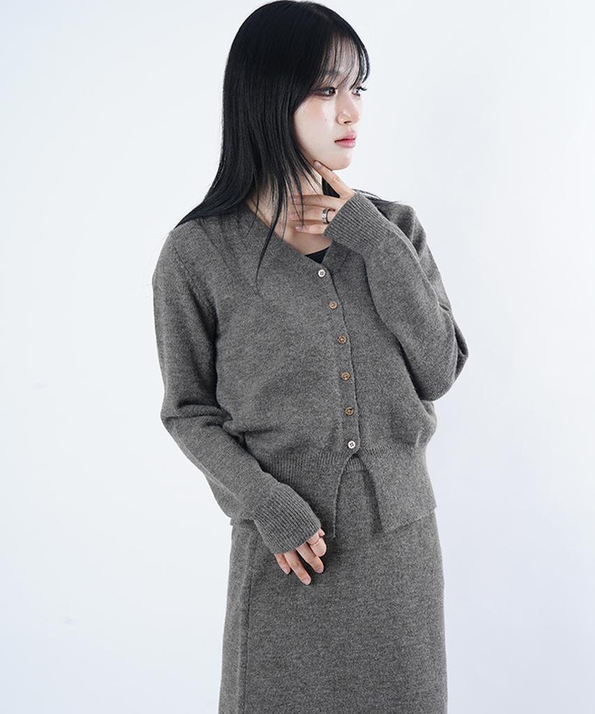 STARRYEYED V-Neck Cardigan Knit Skirt Set (Charcoal)