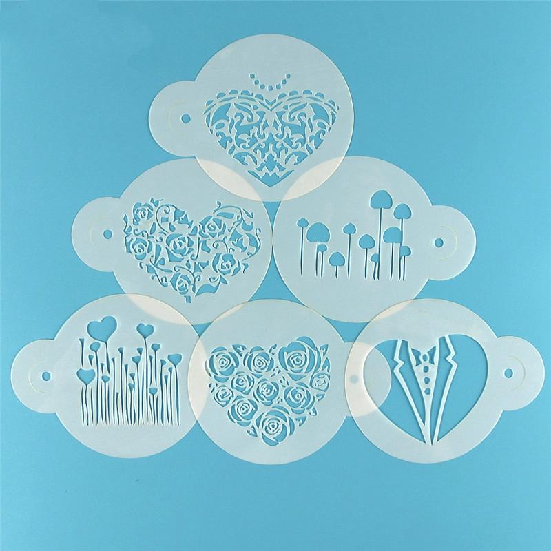 6 шт./набор трафаретов для торта ко Дню святого Валентина своими руками, формы для аэрографической росписи