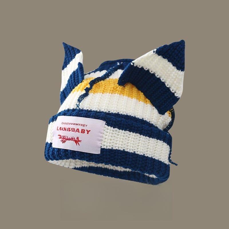 1PC Spliced Colors Fashionable Knitted Hat Keep Warm Gathering Take Photos Pig Ears Thickened Cute Festival New Style
