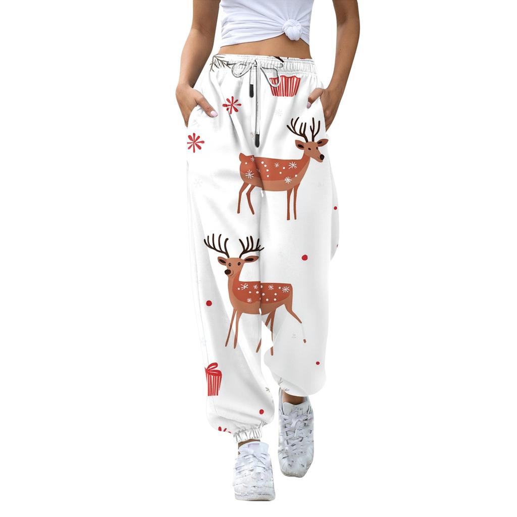Женские повседневные модные рождественские принтованные повседневные брюки спортивные брюки длинные брюки брюки с эластичной резинкой на талии