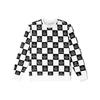 Checkerboard Letter Print Pullover Crew Neck Sweatshirt Women Tops Black White VN0A5LJJ705