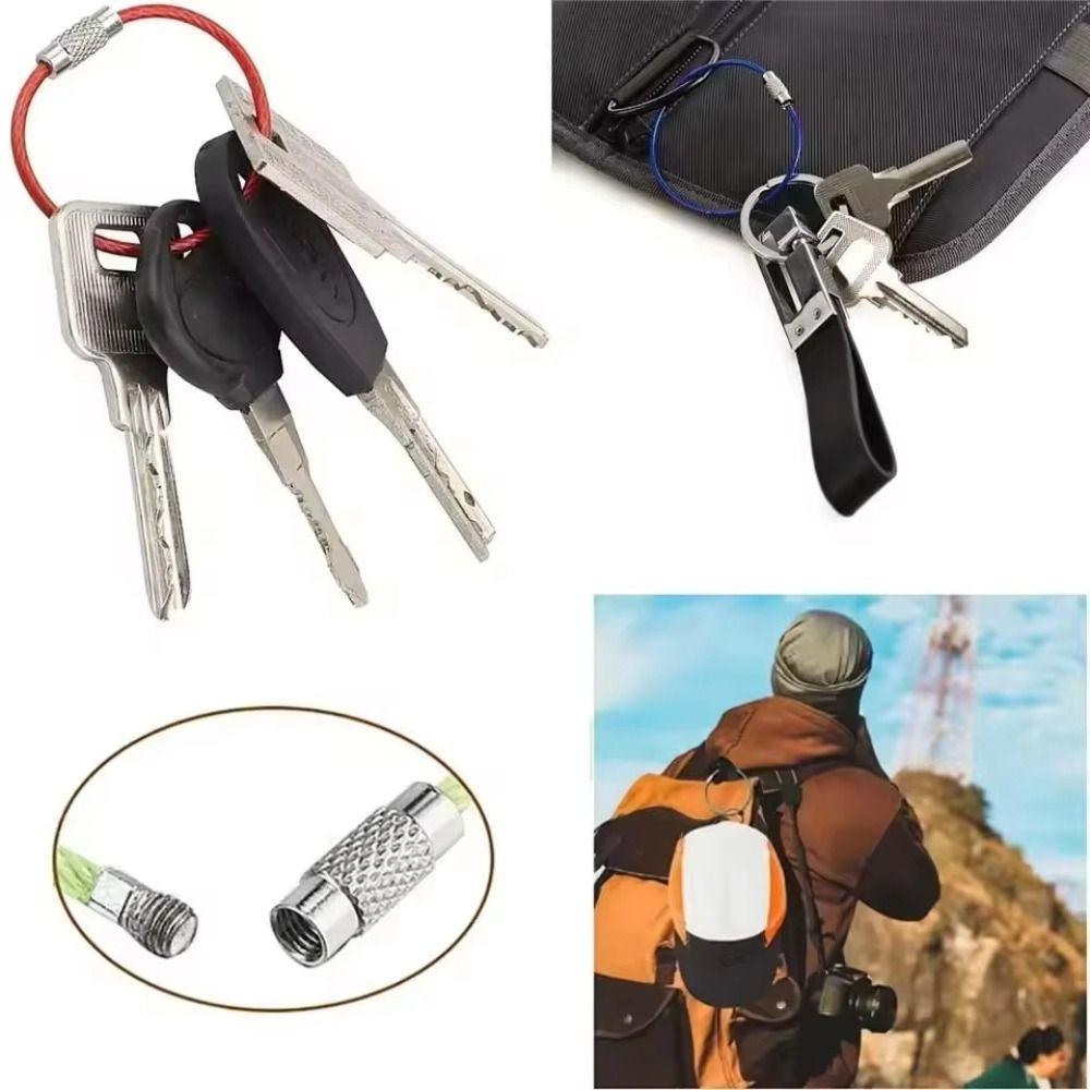 10 Pcs Stainless Steel Steel Wire Keychain with Screw Lock Wire Lock Outdoor Tool Accessories