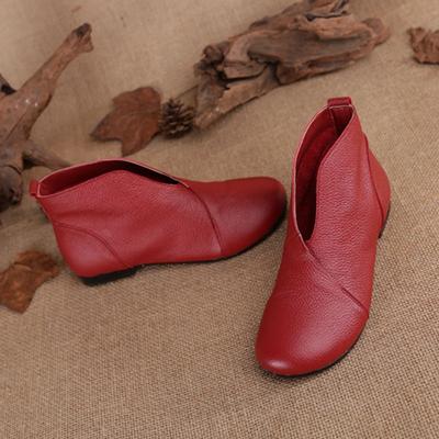 Зимние новые красные женские ботильоны из натуральной кожи, модные женские дизайнерские ботинки с V-образным вырезом в стиле ретро, осенние женские ботинки челси без застежек