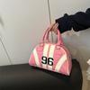 Women's Faux Leather Color Block Stripe Shoulder Bag Summer New Semi Circle Clutch Handbag Trendy Bowler Purse