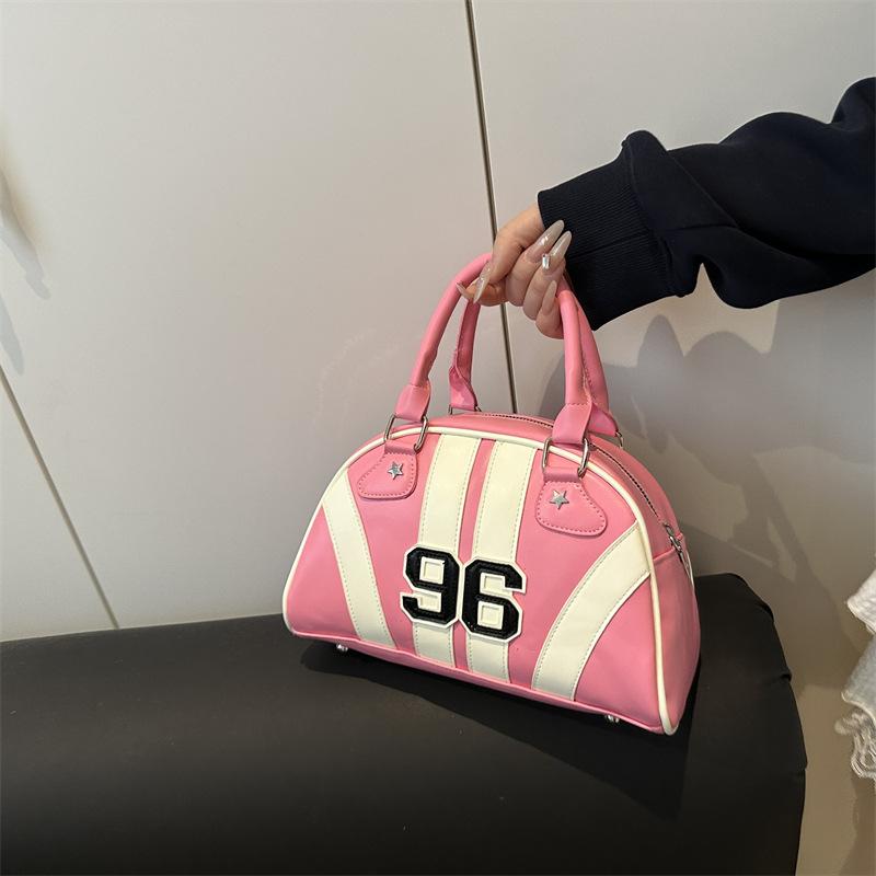 Women's Faux Leather Color Block Stripe Shoulder Bag Summer New Semi Circle Clutch Handbag Trendy Bowler Purse