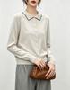 Women's Blue Doll Collar Contrasting Button Round Neck Long Sleeve Sweater - European American Autumn Style Knitwear